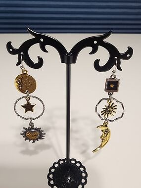 Celestial Sun Moon Star Dangle Earrings - Gold & Silver